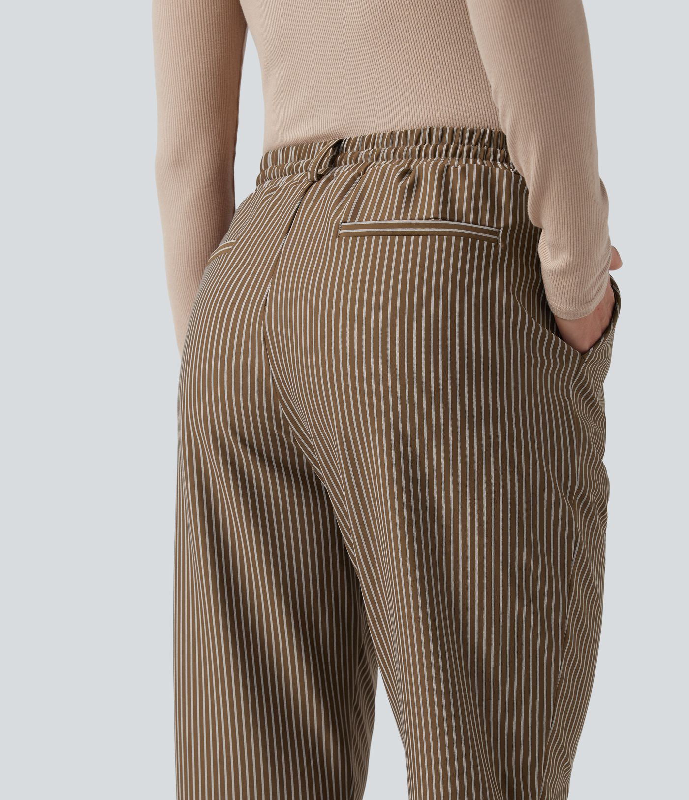 Halara Flex™ Mid Rise Drawstring Tapered Stripe Work Pants with Pockets