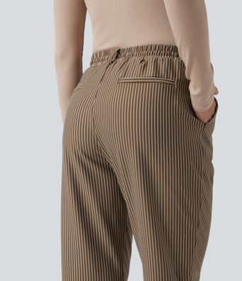 Halara Flex™ Mid Rise Drawstring Tapered Stripe Work Pants with Pockets