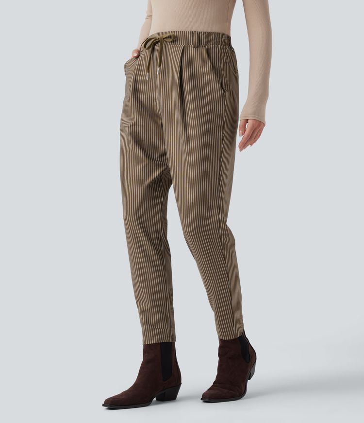 Halara Flex™ Mid Rise Drawstring Tapered Stripe Work Pants with Pockets