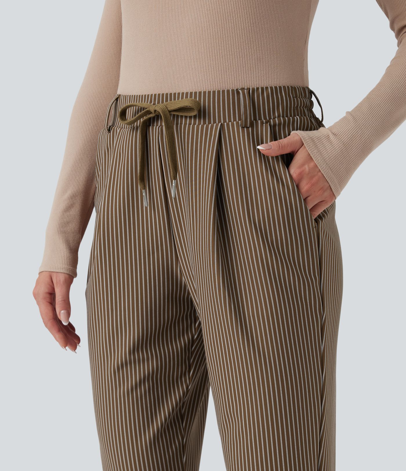 Halara Flex™ Mid Rise Drawstring Tapered Stripe Work Pants with Pockets