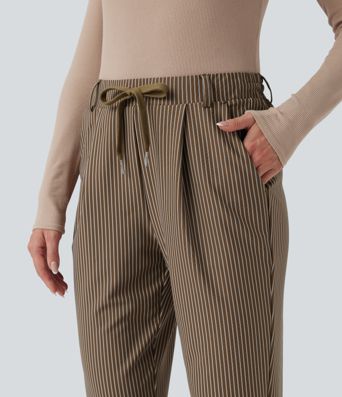 Halara Flex™ Mid Rise Drawstring Tapered Stripe Work Pants with Pockets