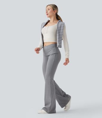 Foldover Mid Rise Casual Bootcut Pants