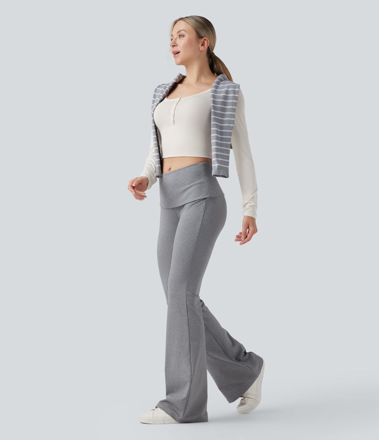 Foldover Mid Rise Casual Bootcut Pants