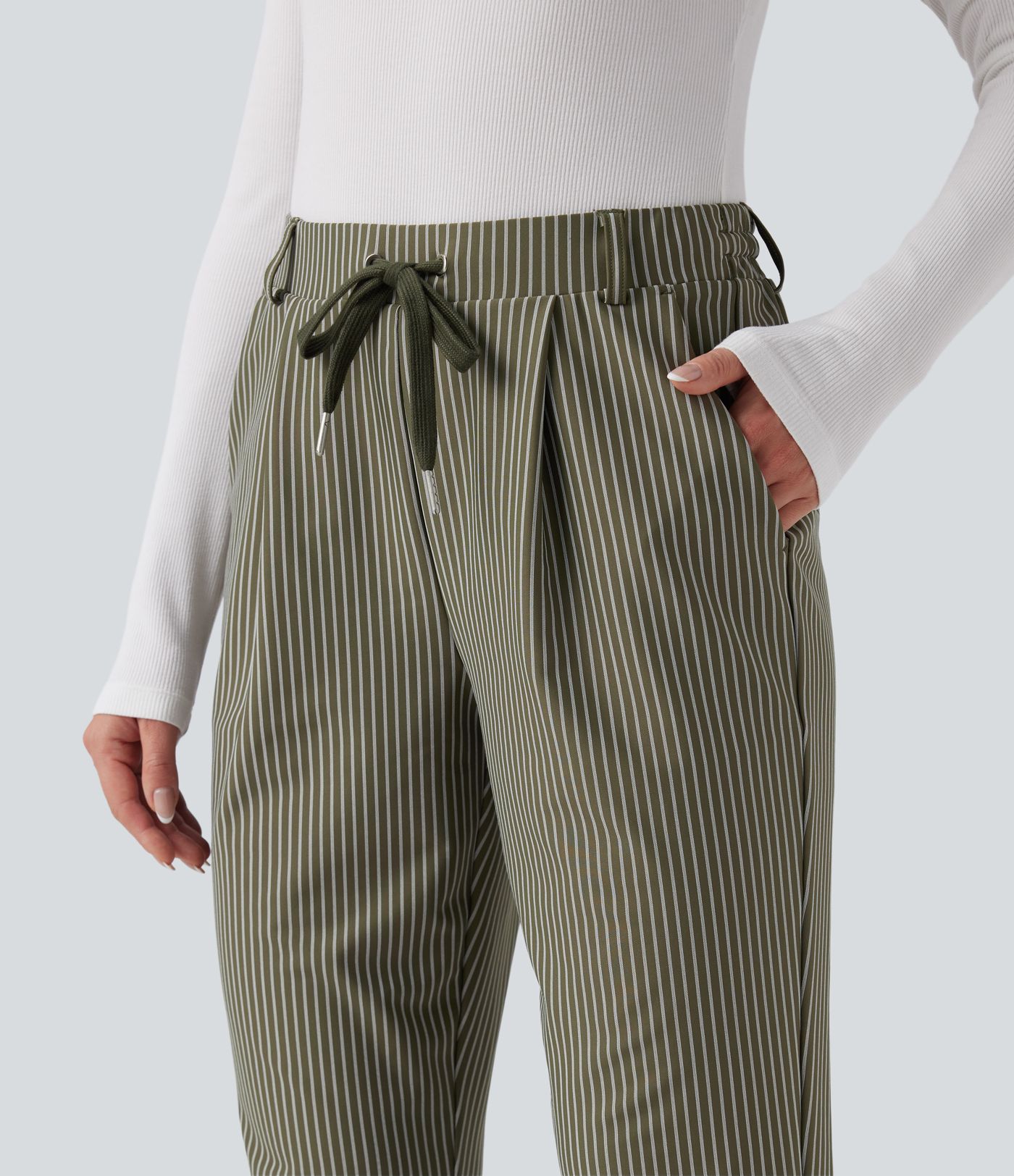 Pantalon Halara Flex™ taille mi-haute à cordon, effet rayé, coupe fuselée avec poches