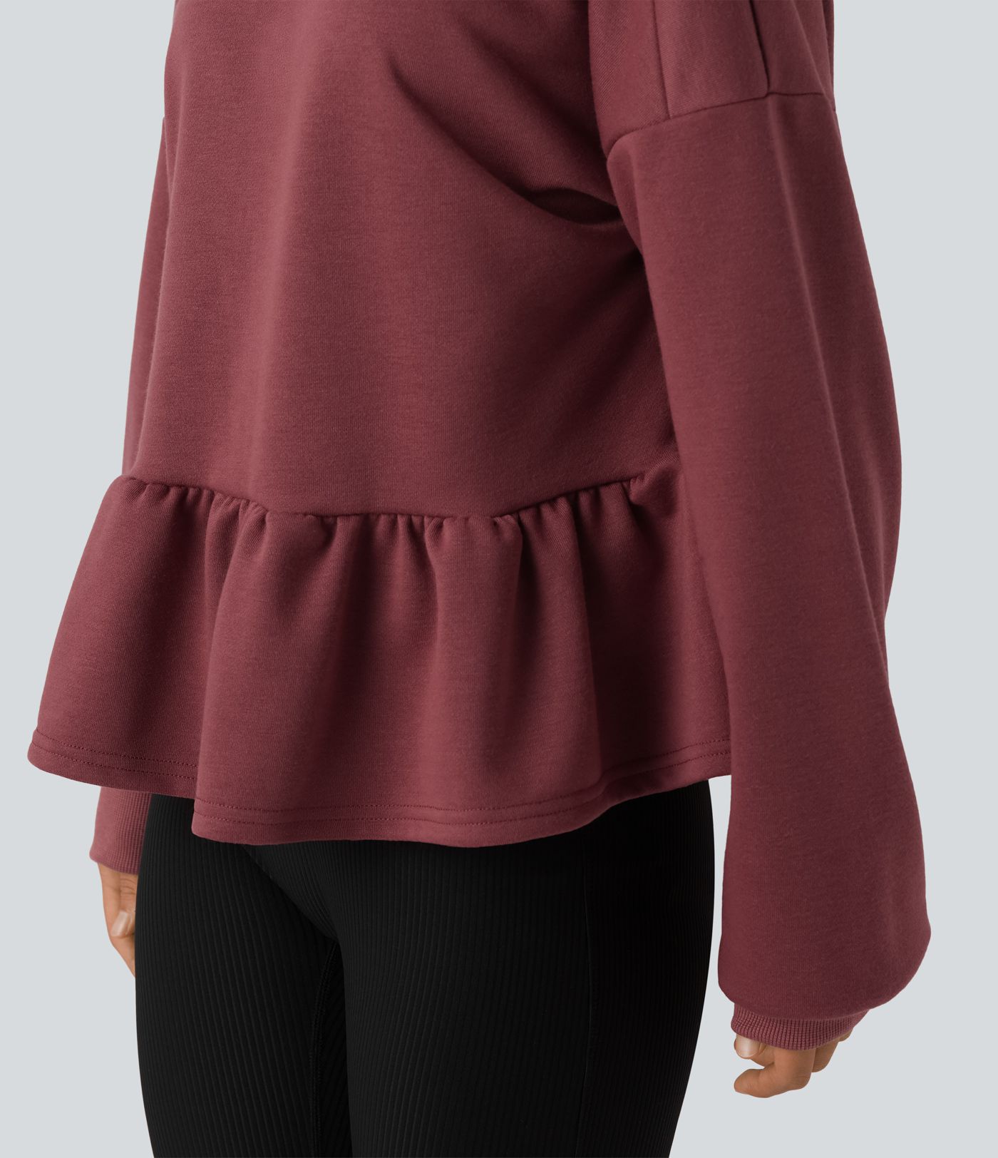 Sweat-shirt décontracté à dos en V, manches longues et ourlet à volants