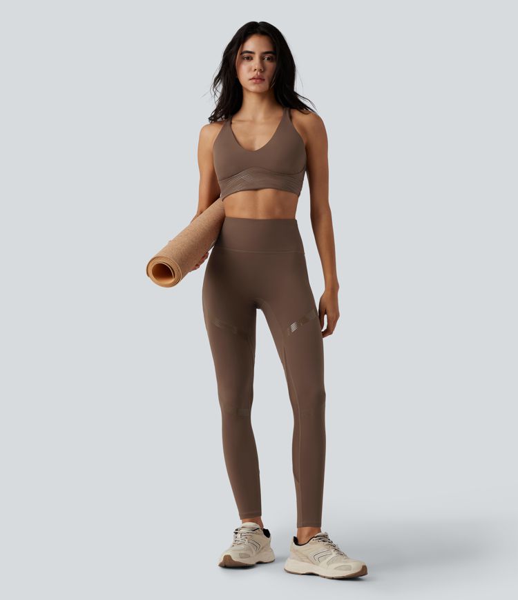 SoftlyZero™ High Waisted Contrast Mesh Glossy Silicone Print Yoga 7/8 Leggings with Pocket-UPF50+