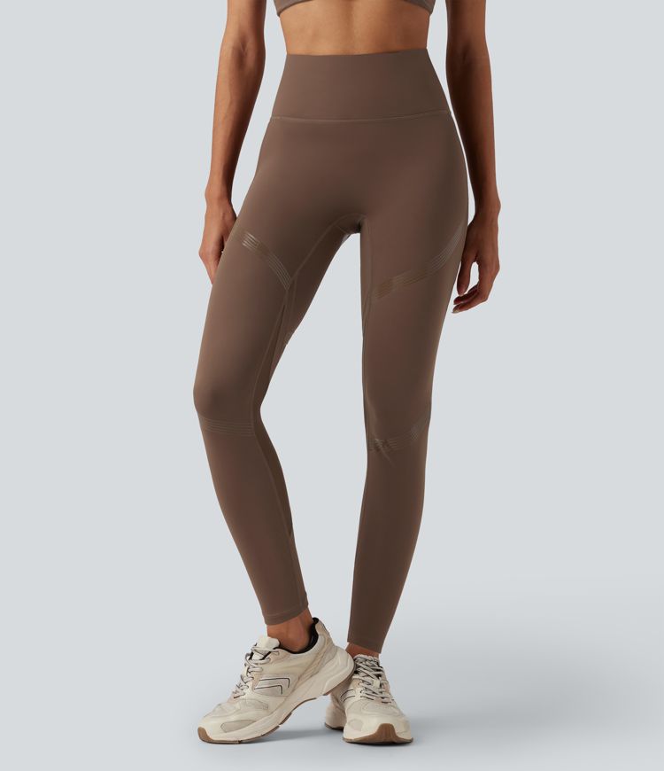 SoftlyZero™ High Waisted Contrast Mesh Glossy Silicone Print Yoga 7/8 Leggings with Pocket-UPF50+