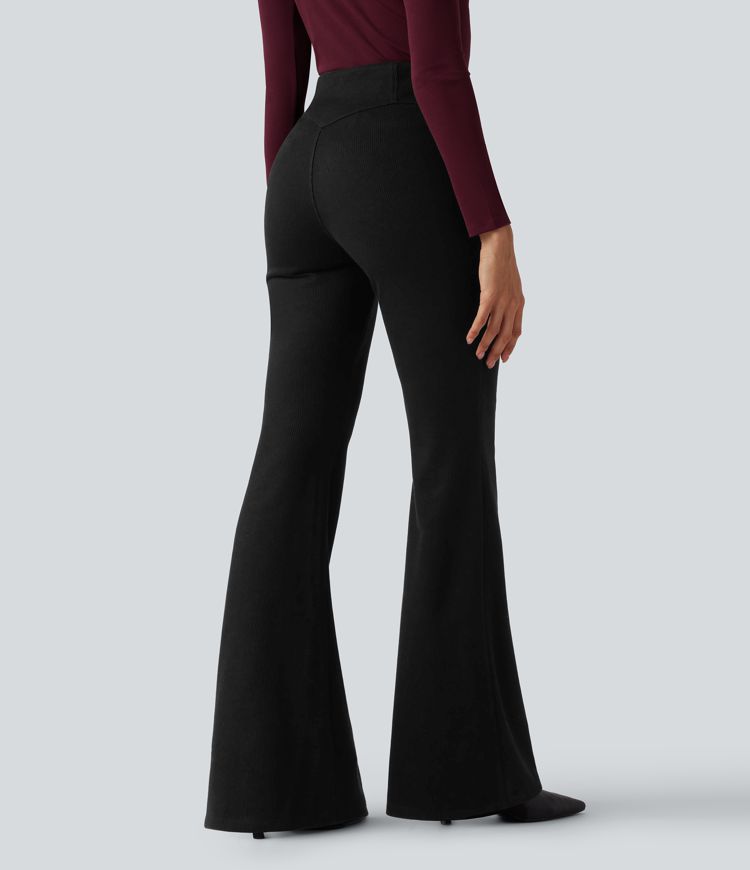 Lässige, gerippte Schlaghose mit hohem Bund und Bauchkontrolle