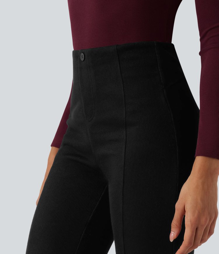 Lässige, gerippte Schlaghose mit hohem Bund und Bauchkontrolle