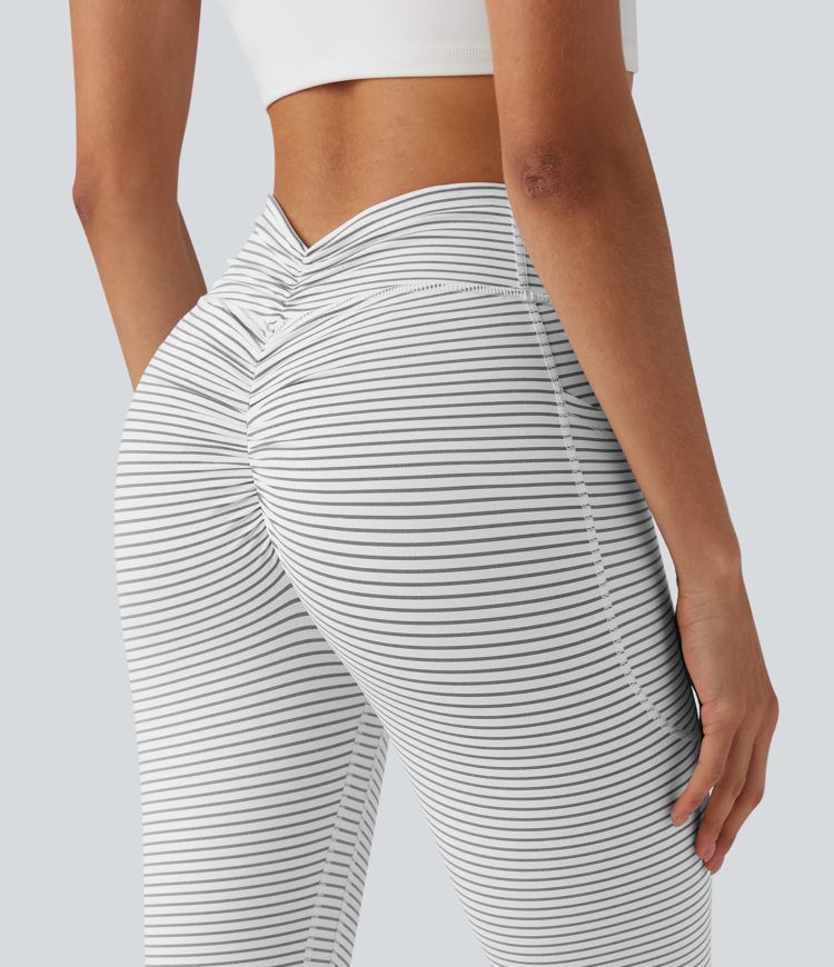 High Waisted Tummy Control Scrunch Stripes Yoga Leggings with Pockets