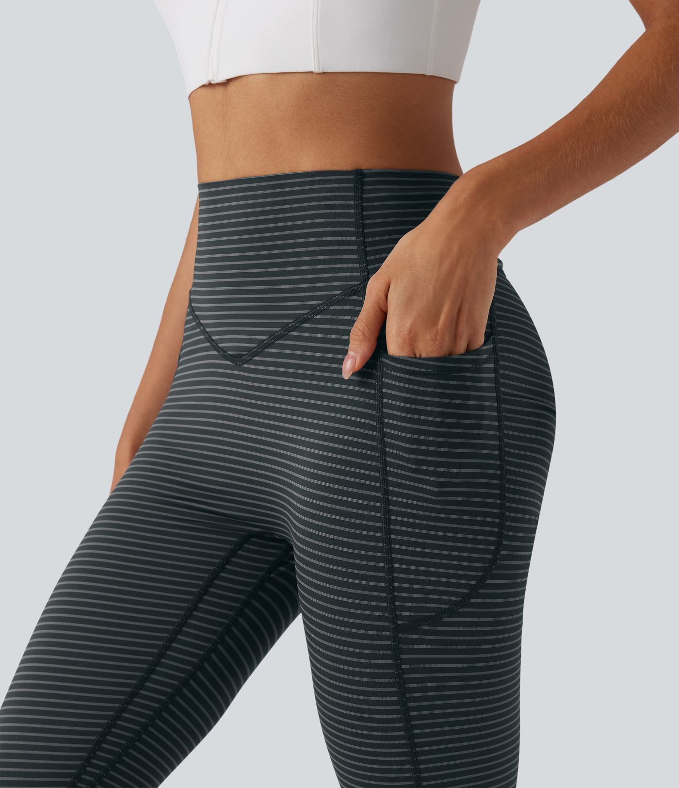 High Waisted Tummy Control Scrunch Stripes Yoga Leggings with Pockets