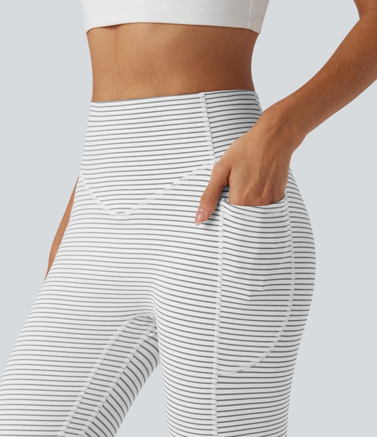 High Waisted Tummy Control Scrunch Stripes Yoga Leggings with Pockets