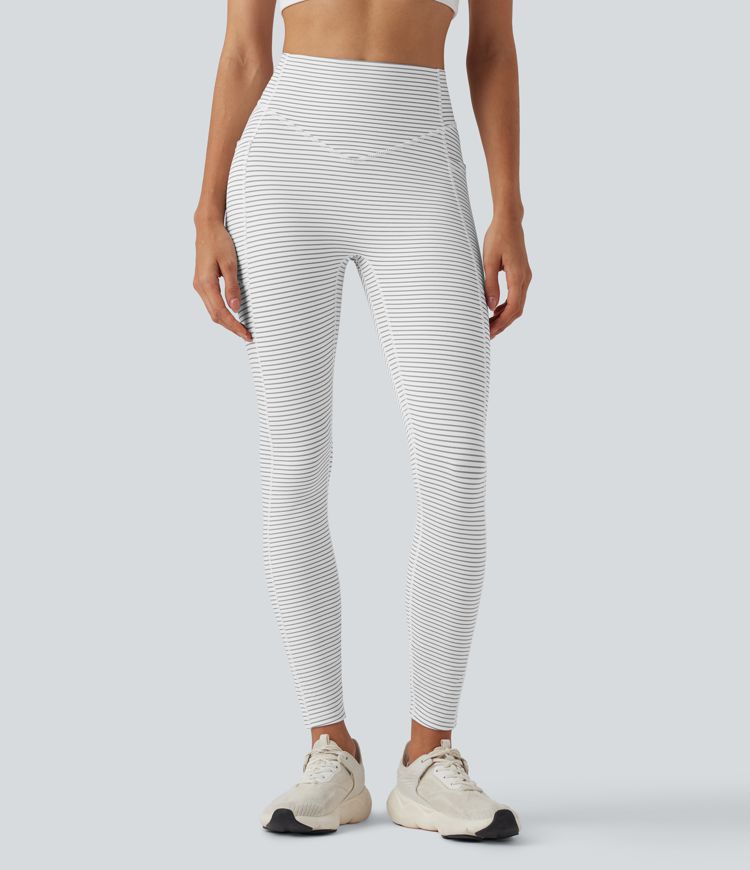 High Waisted Tummy Control Scrunch Stripes Yoga Leggings with Pockets
