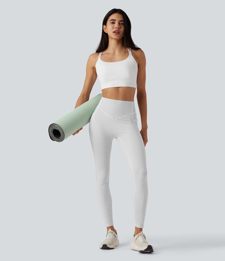 High Waisted Tummy Control Scrunch Stripes Yoga Leggings with Pockets
