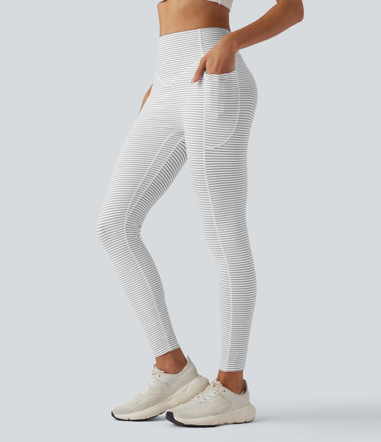 High Waisted Tummy Control Scrunch Stripes Yoga Leggings with Pockets
