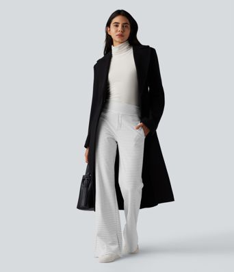 Mid Rise Stripes Work Flare Pants with Zip Pockets