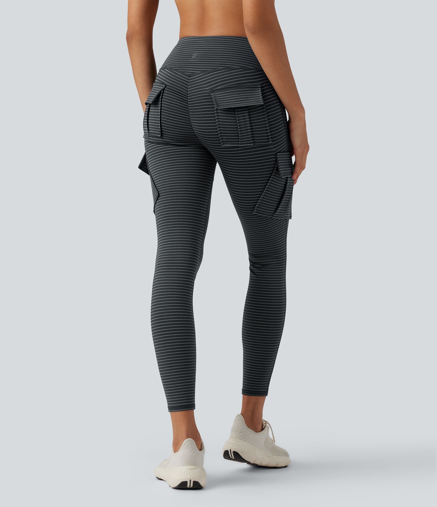 High Waisted Stripes 7/8 Yoga Cargo Leggings with Pockets