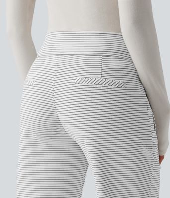 Mid Rise Stripes Work Flare Pants with Zip Pockets