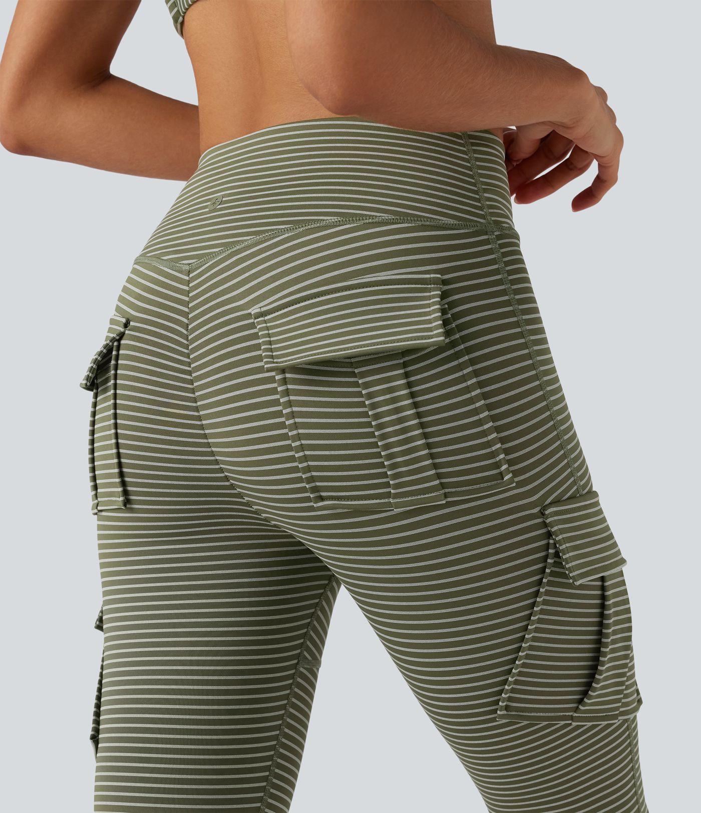 High Waisted Stripes 7/8 Yoga Cargo Leggings with Pockets