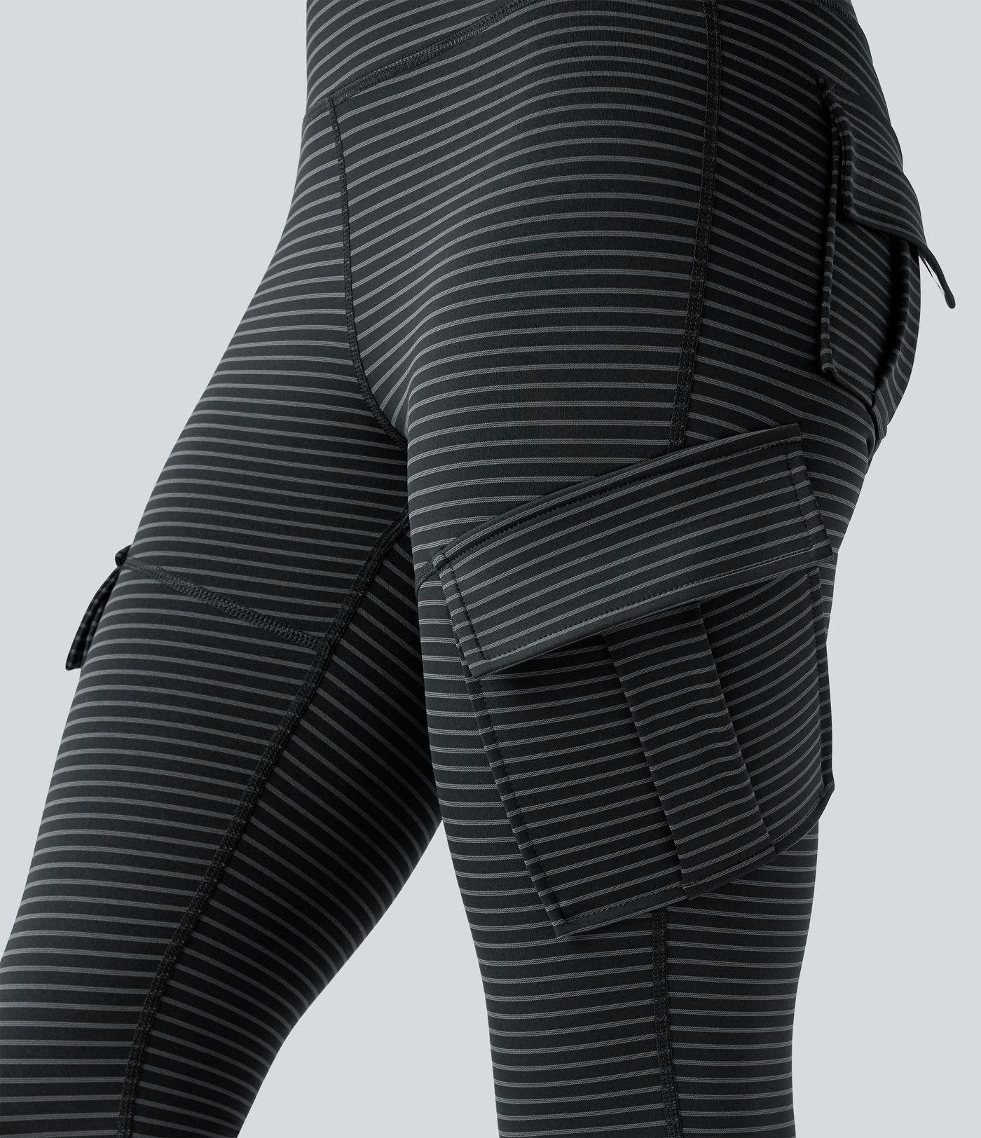 High Waisted Stripes 7/8 Yoga Cargo Leggings with Pockets