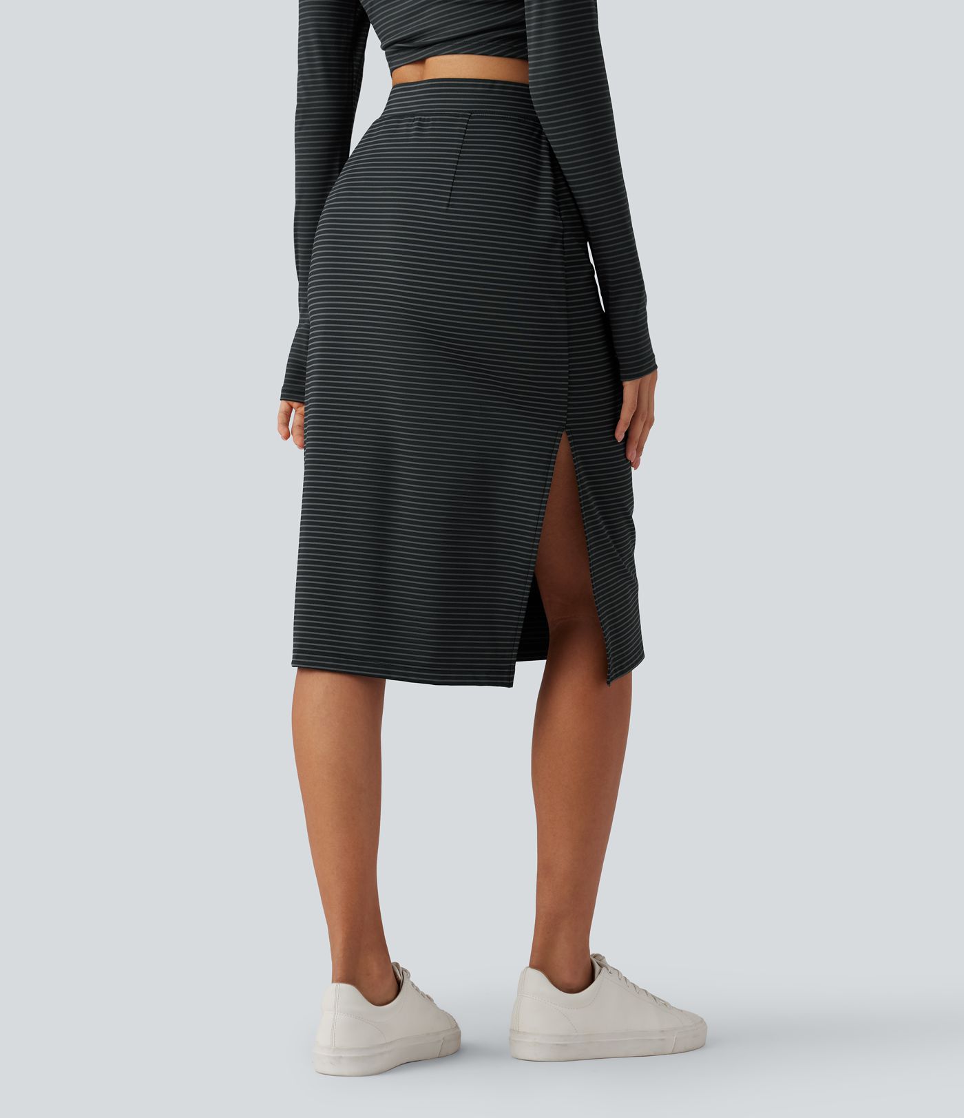 High Waisted Stripe Midi Casual Pencil Skirt