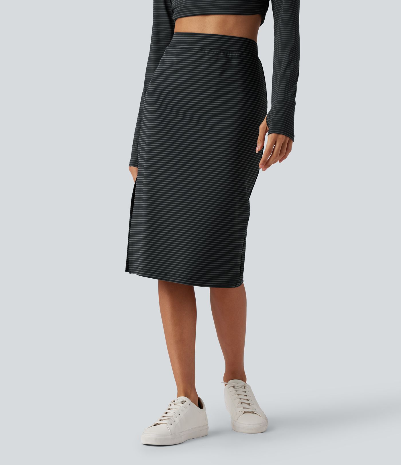 High Waisted Stripe Midi Casual Pencil Skirt