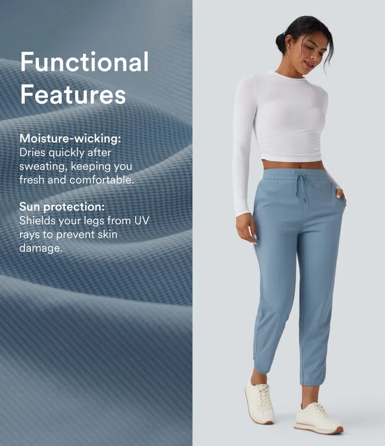 Mountain Spring Mid Rise Drawstring Curved Hem Quick Dry Golf Tapered Pants with Pockets-UPF40+ / 2