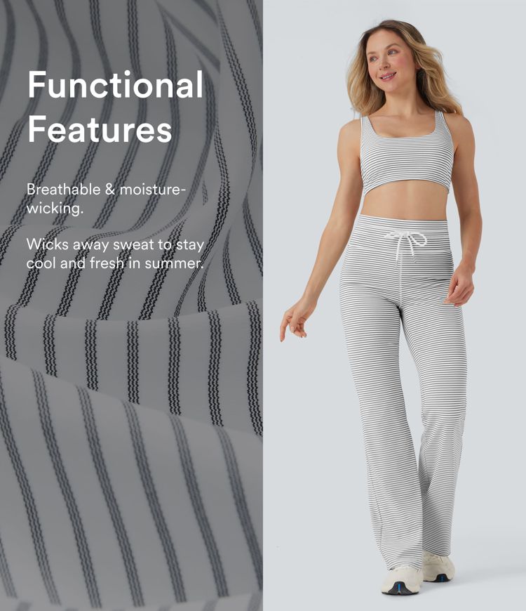 Höga midjade randiga yogabyxor med vida ben och fickor med dragsko