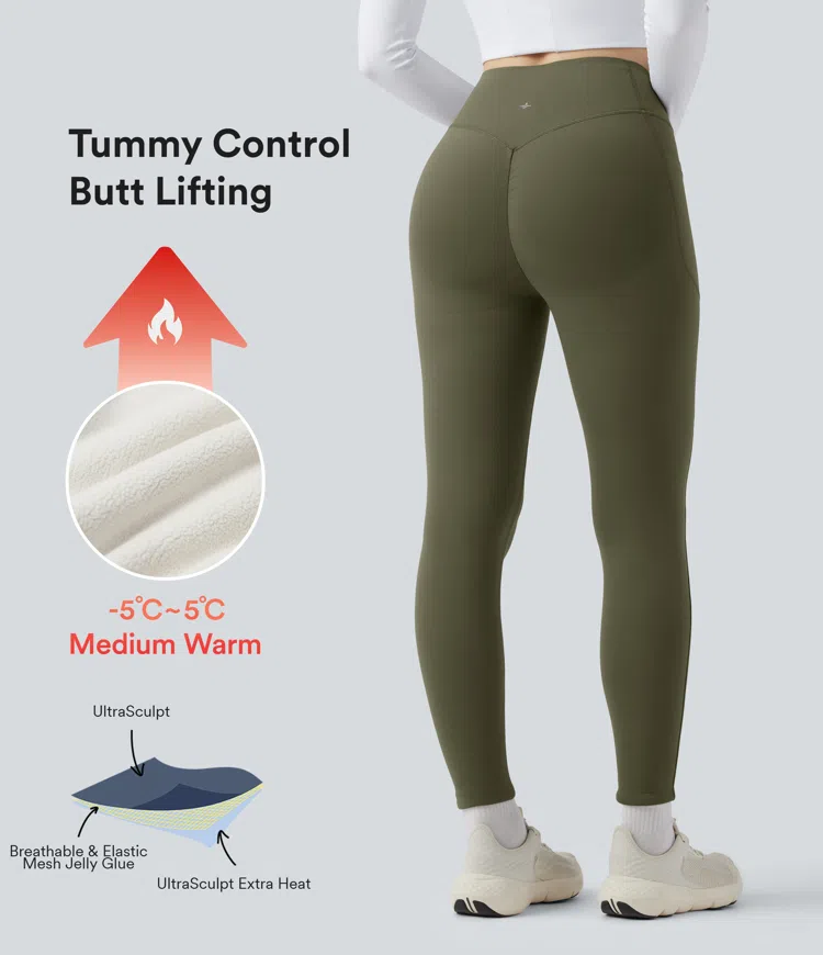 Grass Grey Green Halara UltraSculpt™ Extra Heat High Waisted Scrunch Butt Lifting Tummy Control Yoga Leggings with Pockets / 1