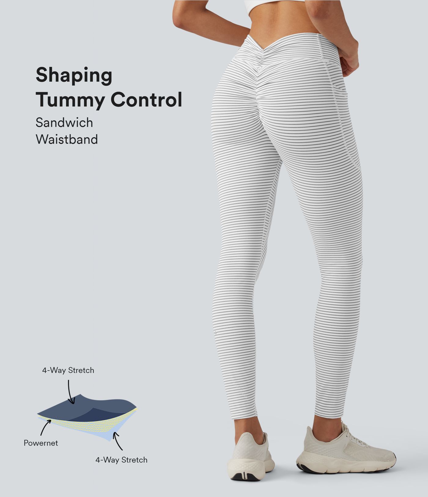 High Waisted Tummy Control Scrunch Stripes Yoga Leggings with Pockets