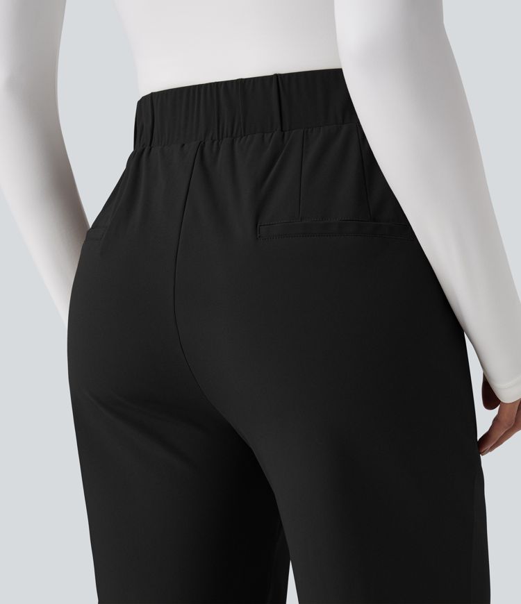 Wrinkle-resistant High Waisted Straight Leg Work Pants with Pockets