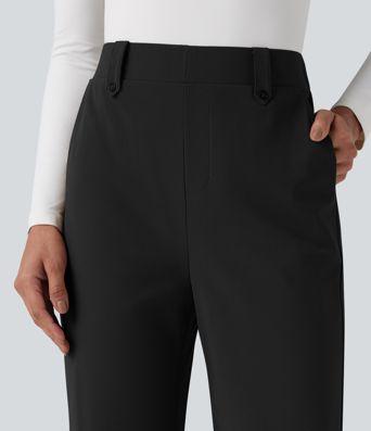 Wrinkle-resistant High Waisted Straight Leg Work Pants with Pockets