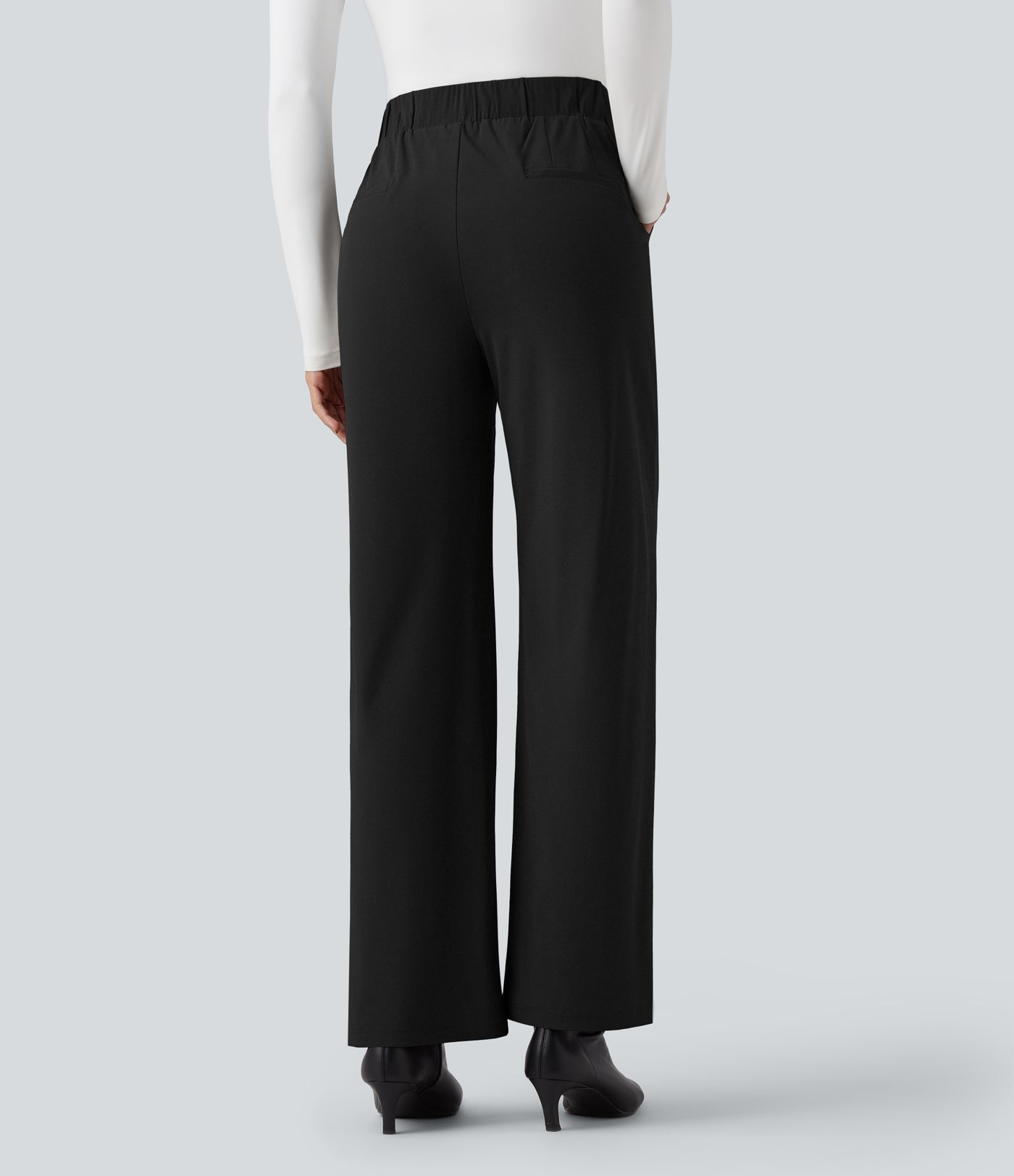 Wrinkle-resistant High Waisted Straight Leg Work Pants with Pockets