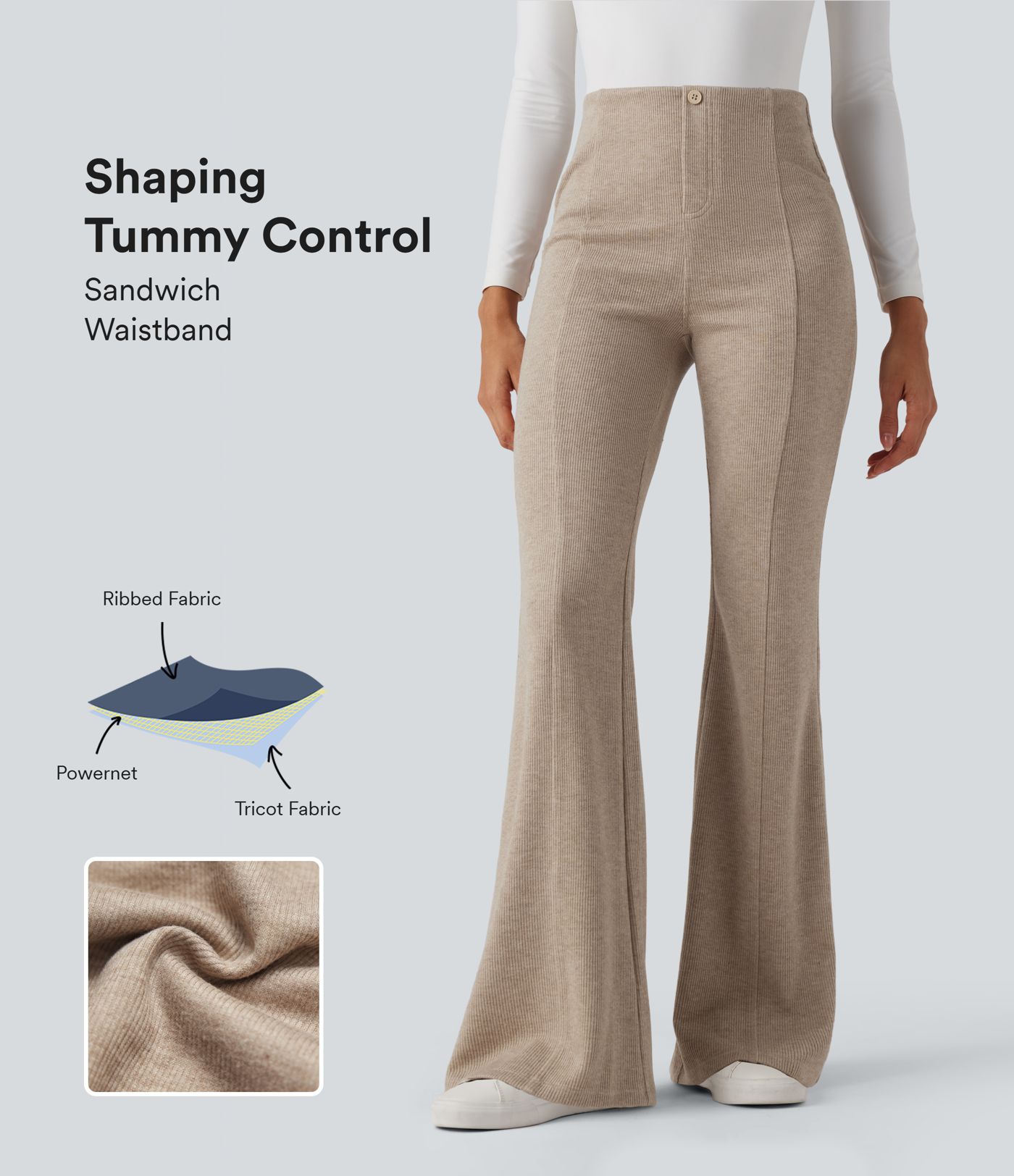 Gerippte High-Waist-Schlaghose, bauchformend und lässig