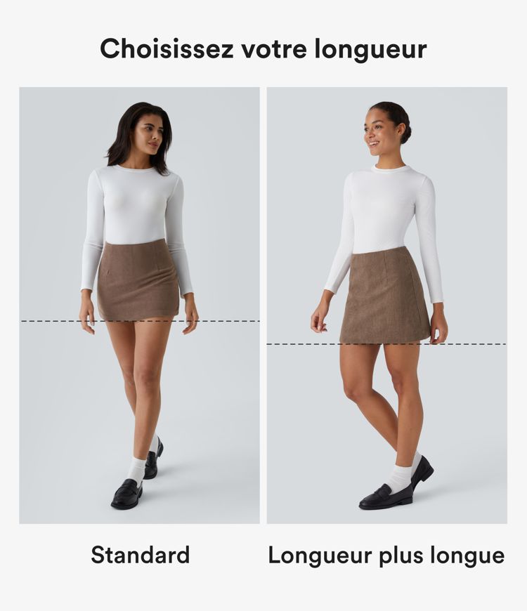 Jupe décontractée 2-en-1 en velours côtelé à taille haute, coupe évasée, longueur mini allongée et zip invisible