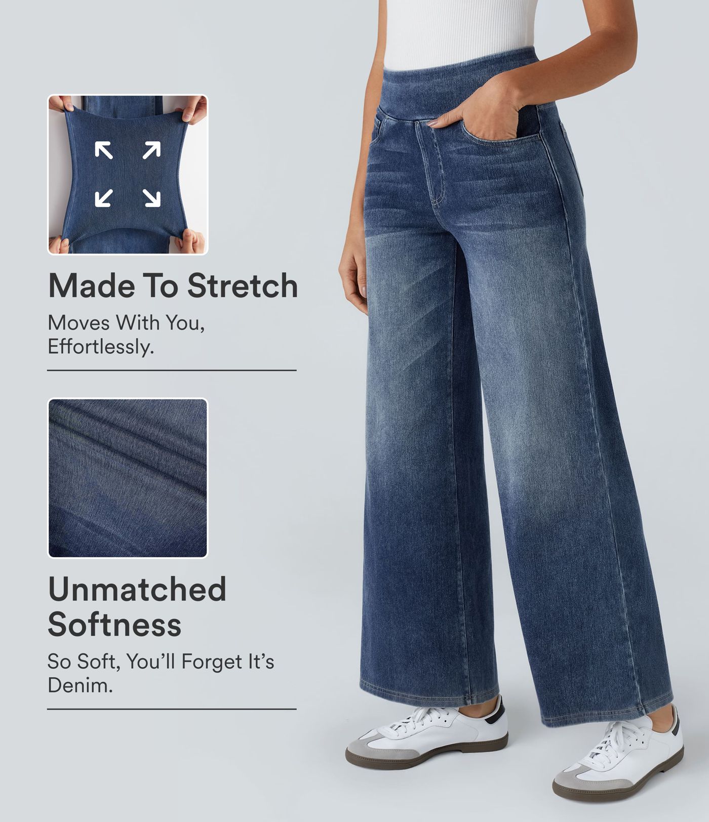 Halara Flex™ High Waisted Pockets Baggy Wide Leg Washed Casual Jeans