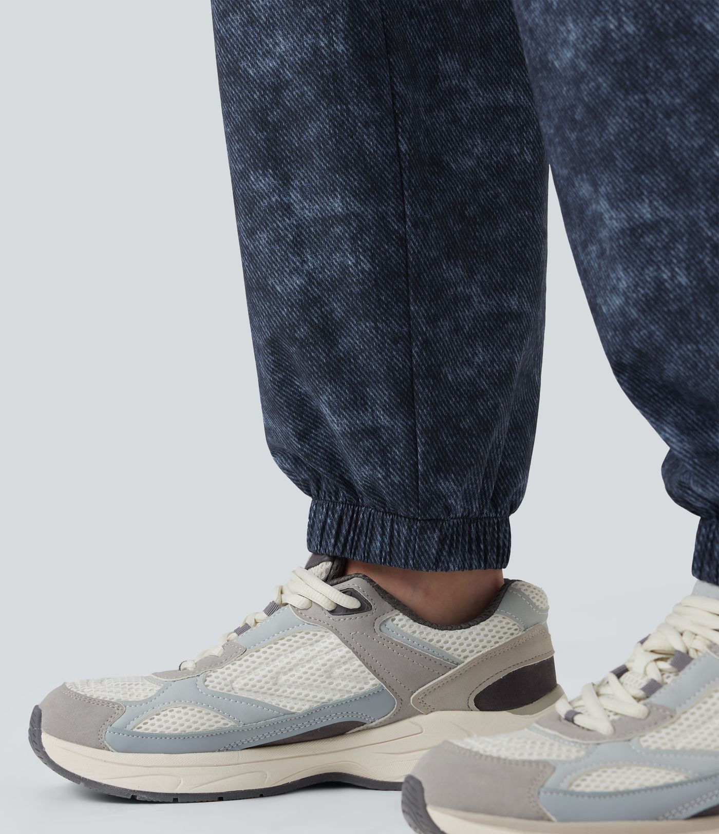 Mid Rise Denim Print Camping Cargo Joggers with Pockets