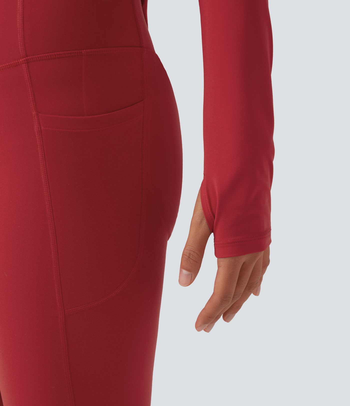 Deep V-neck Long Sleeve Thumb Holes Tie Back Cropped Casual Sports Top