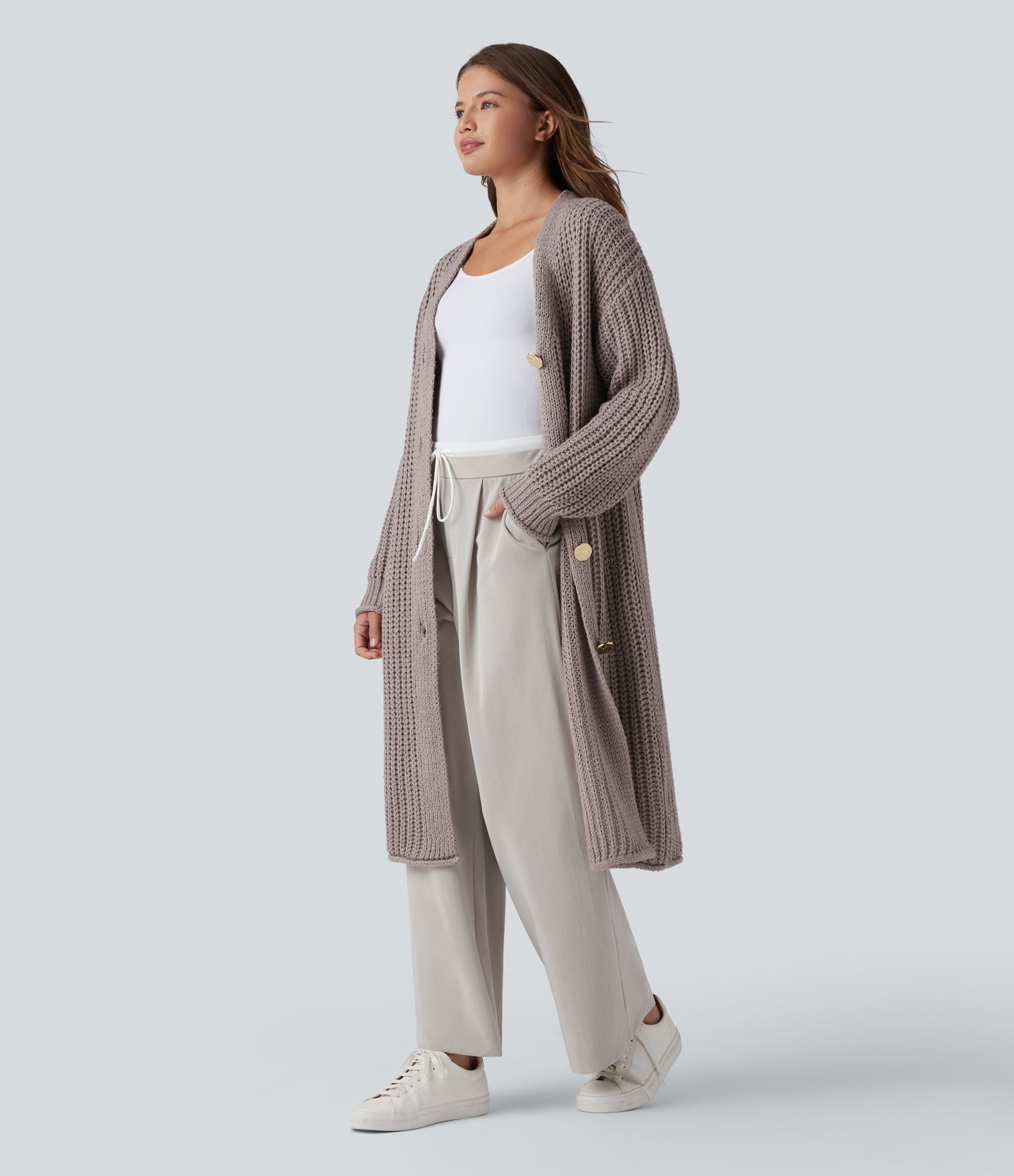 Cardigan long décontracté à boutonnage