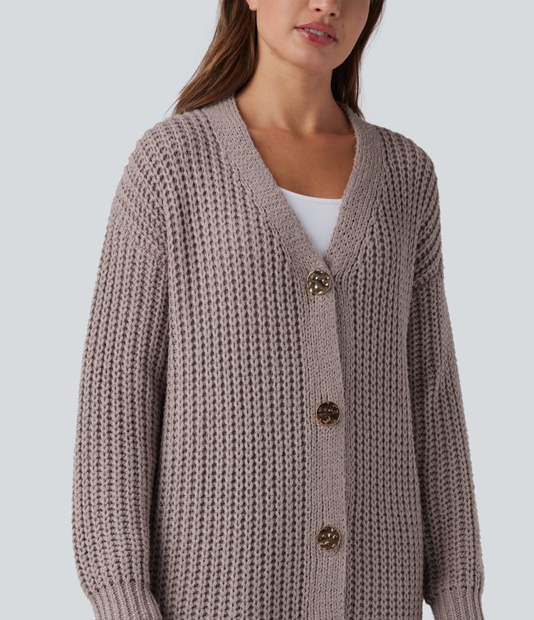 Cardigan long décontracté à boutonnage