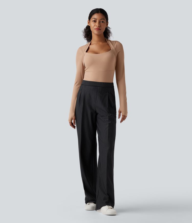 High Stretch Push-Up Long Sleeve Thumb Hole Casual Bodysuit A/B Cup