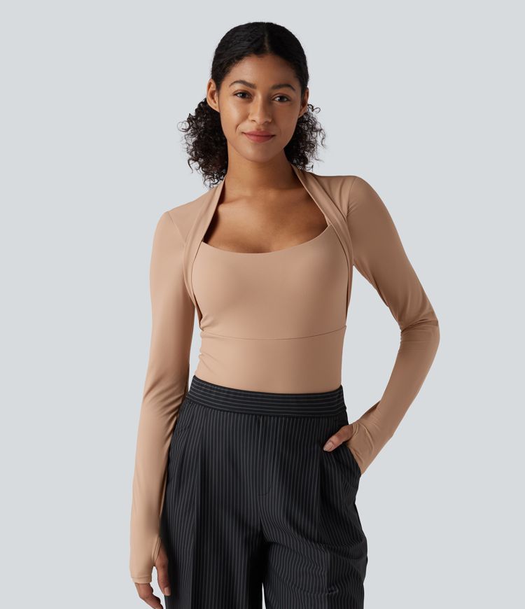 Maple Sugar High Stretch Push-Up Long Sleeve Thumb Hole Casual Bodysuit A/B Cup / 1