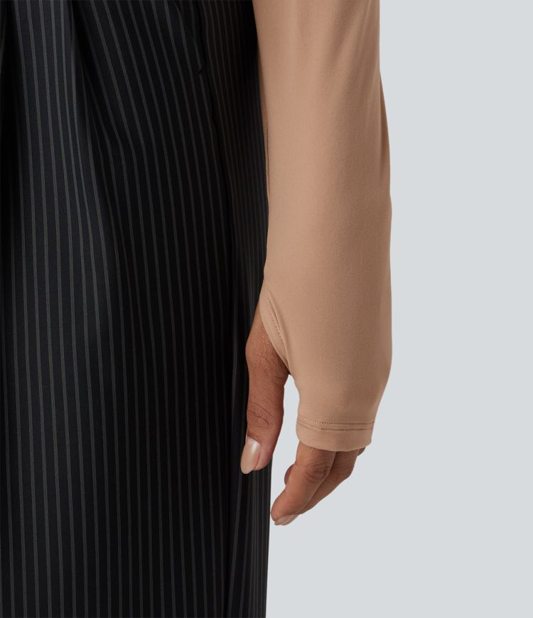 High Stretch Push-Up Long Sleeve Thumb Hole Casual Bodysuit A/B Cup