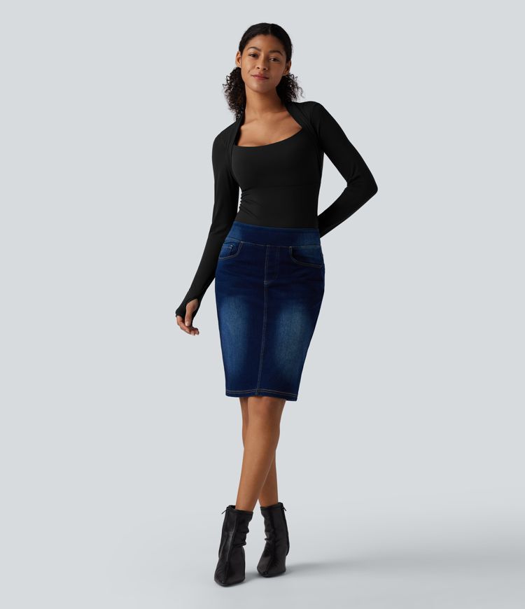 Body casual push-up ultra-extensible à manches longues avec passants pouces - Bonnet A/B