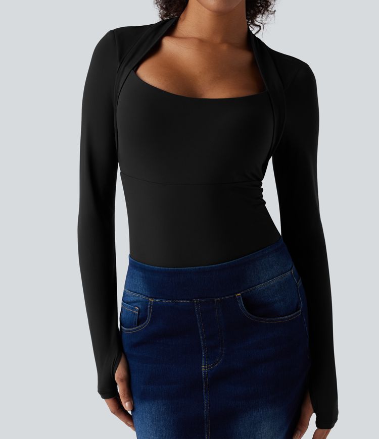 Body casual push-up ultra-extensible à manches longues avec passants pouces - Bonnet A/B