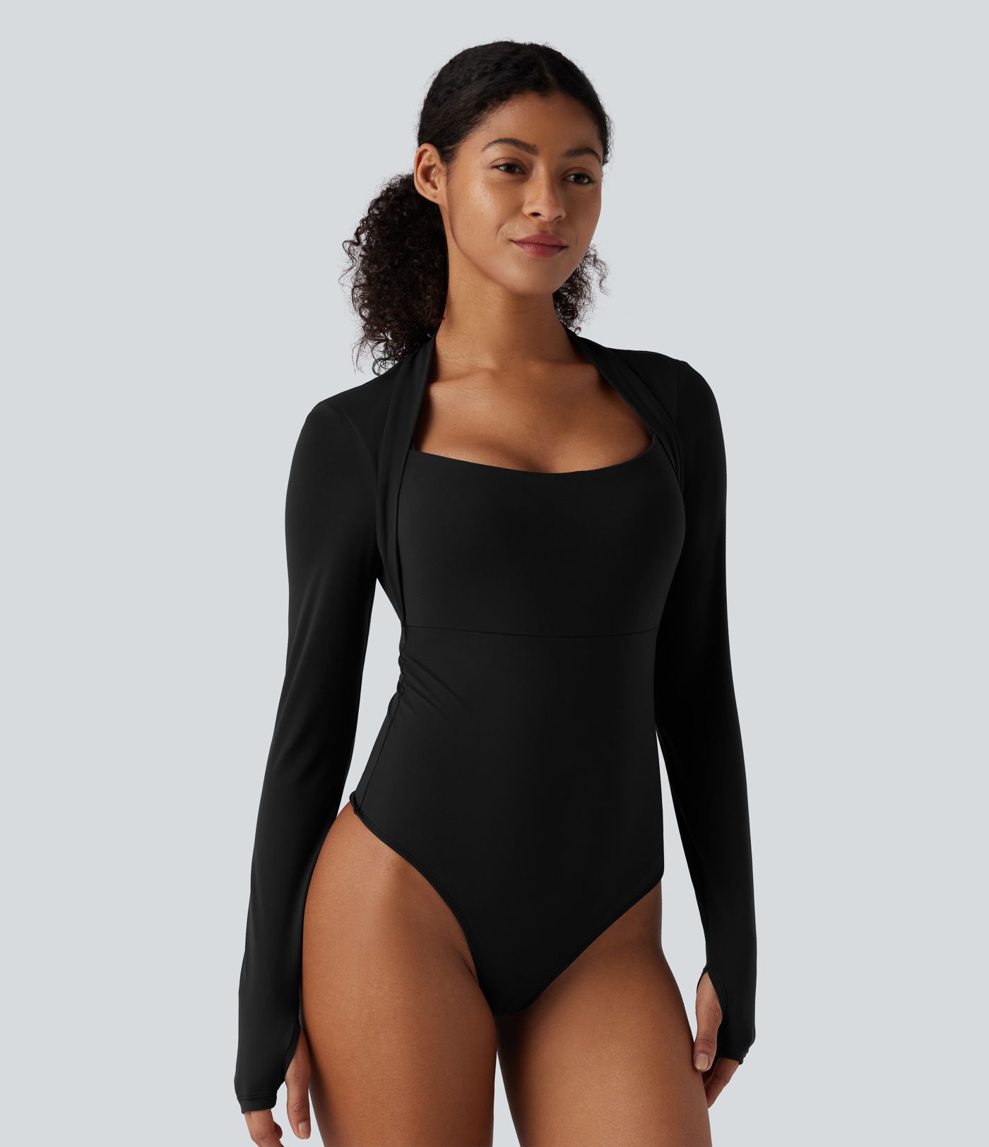 Body casual push-up ultra-extensible à manches longues avec passants pouces - Bonnet A/B