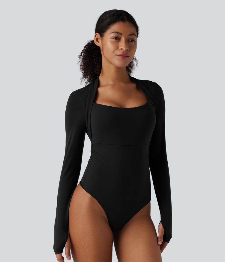 Body casual push-up ultra-extensible à manches longues avec passants pouces - Bonnet A/B