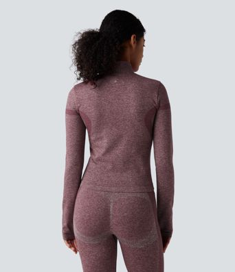 OneForm Seamless Flow Stand Collar Zipper Long Sleeve Thumb Hole Yoga Warming Jacket