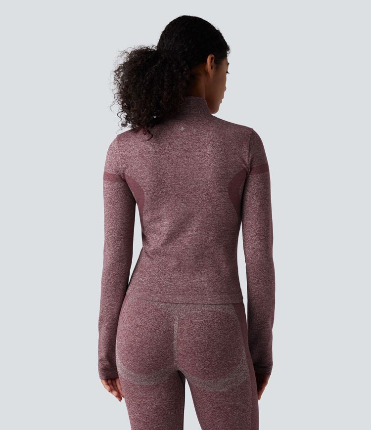 OneForm Seamless Flow Stand Collar Zipper Long Sleeve Thumb Hole Yoga Warming Jacket