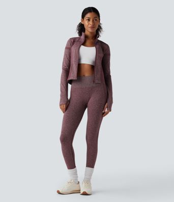 OneForm Seamless Flow Stand Collar Zipper Long Sleeve Thumb Hole Yoga Warming Jacket